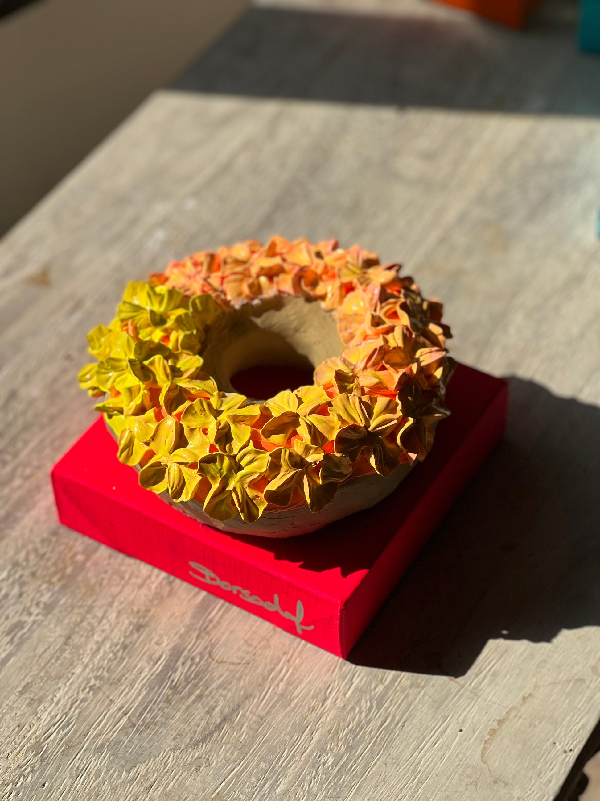 Tan Floral Donut #6