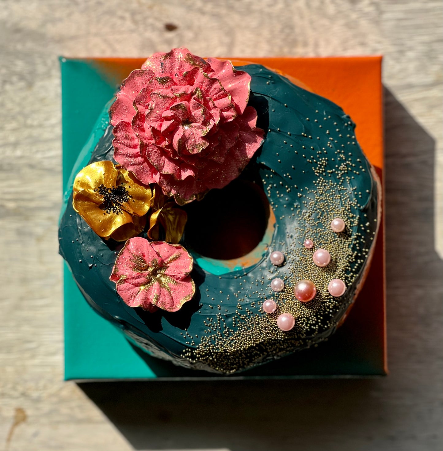 Tan Floral Donut #3