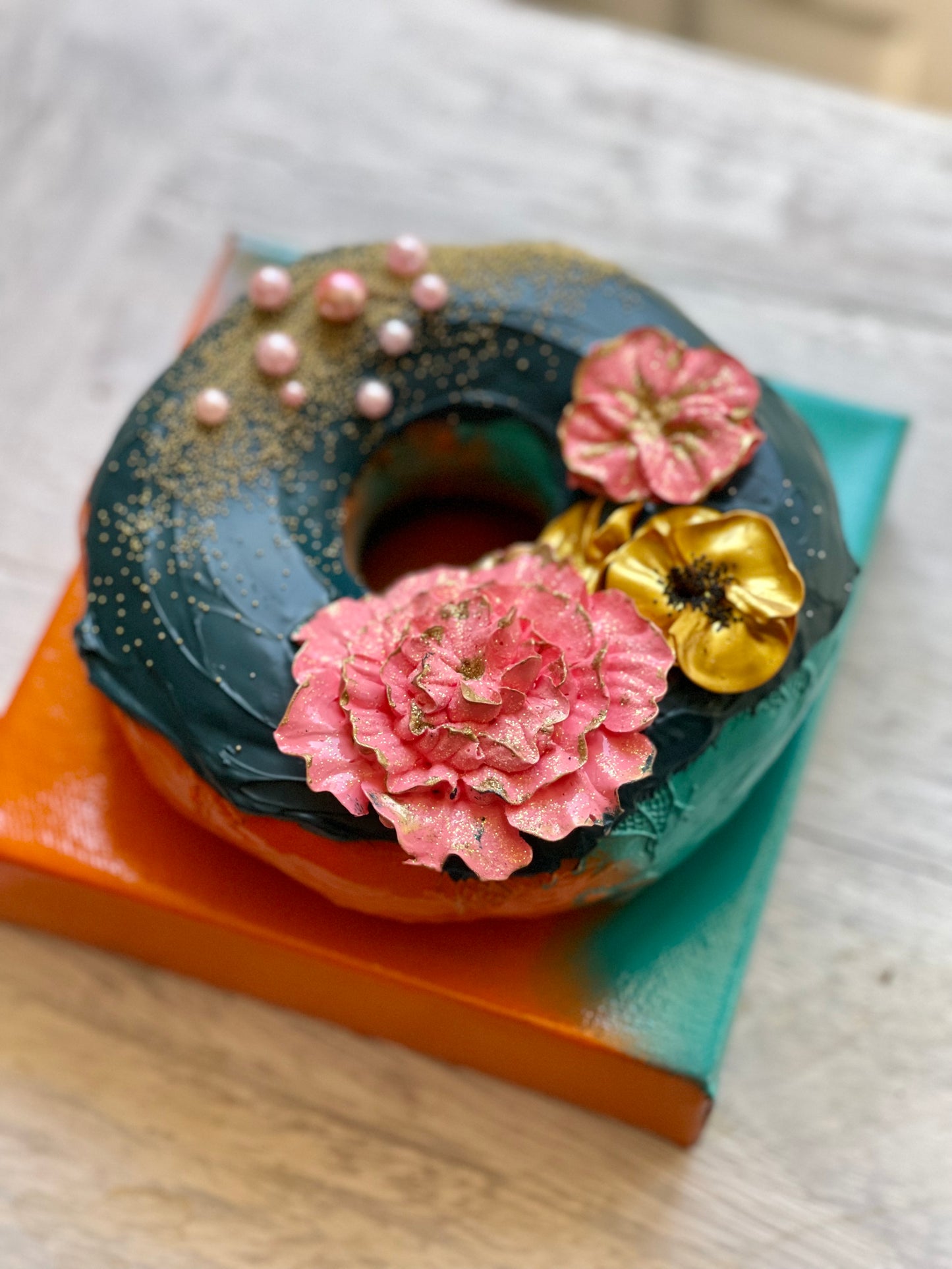 Gray Floral Donut #3