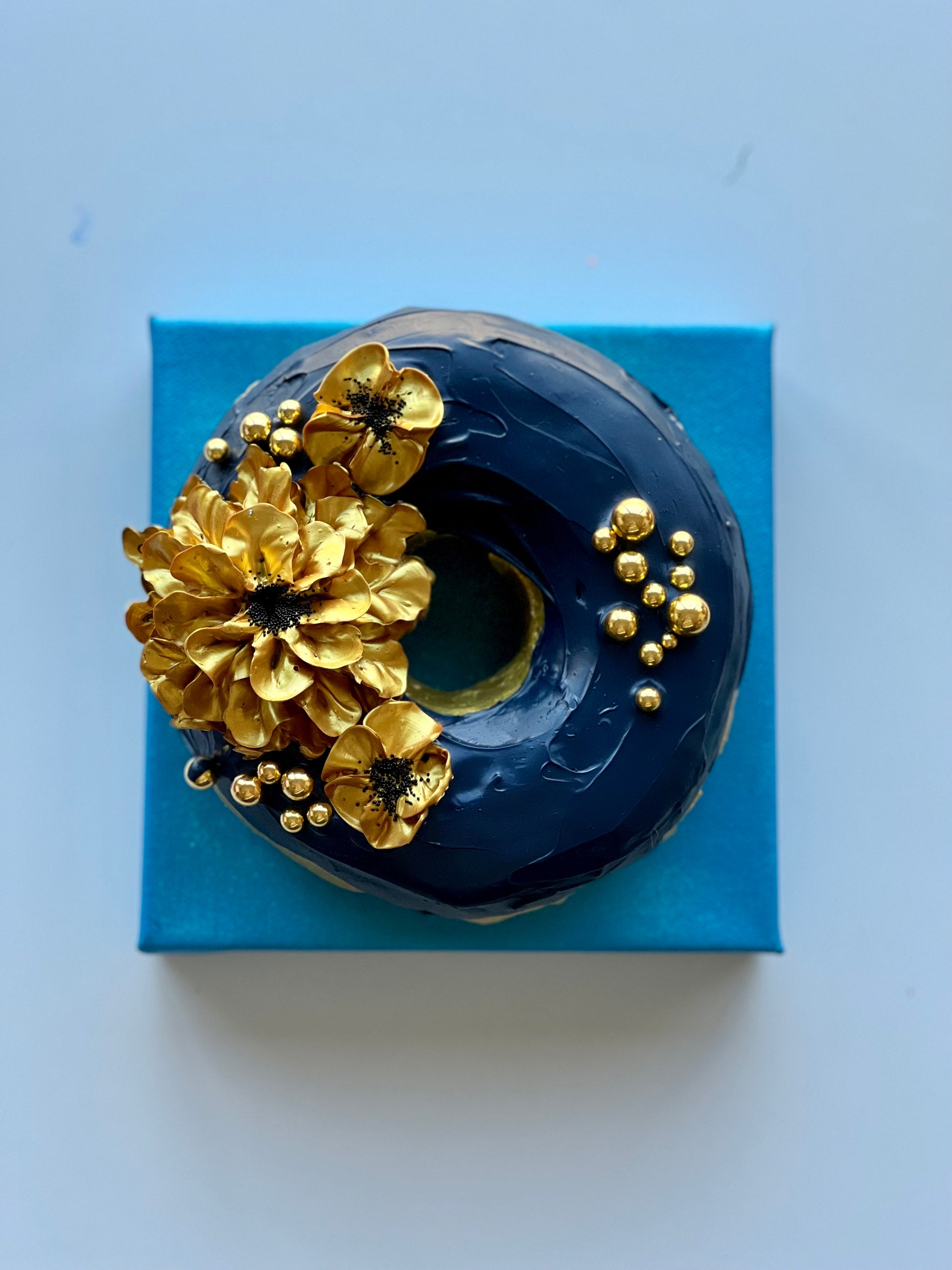 Light Steel Blue Floral Donut #1
